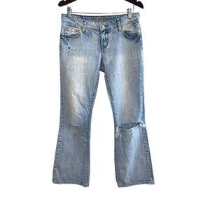 American Eagle Hipster Light Wash Distressed Flare Hipster Jeans 8